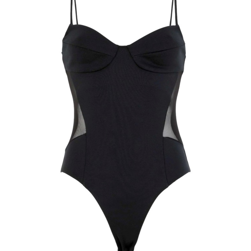 Topshop Mesh Black Corset One Piece Bodysuit Size 2 Nwot